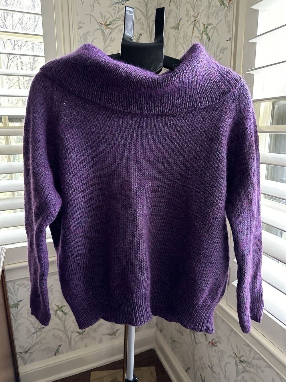 Chico's Tweedy Tatum Cowl Wool Blend Sweater Size 3 Purple Fits XL Crop
